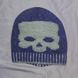 NWOT SKULL BEANIE * GRAY/BLUE * REVERSIBLE * SUPER THICK & SOFT * UNISEX